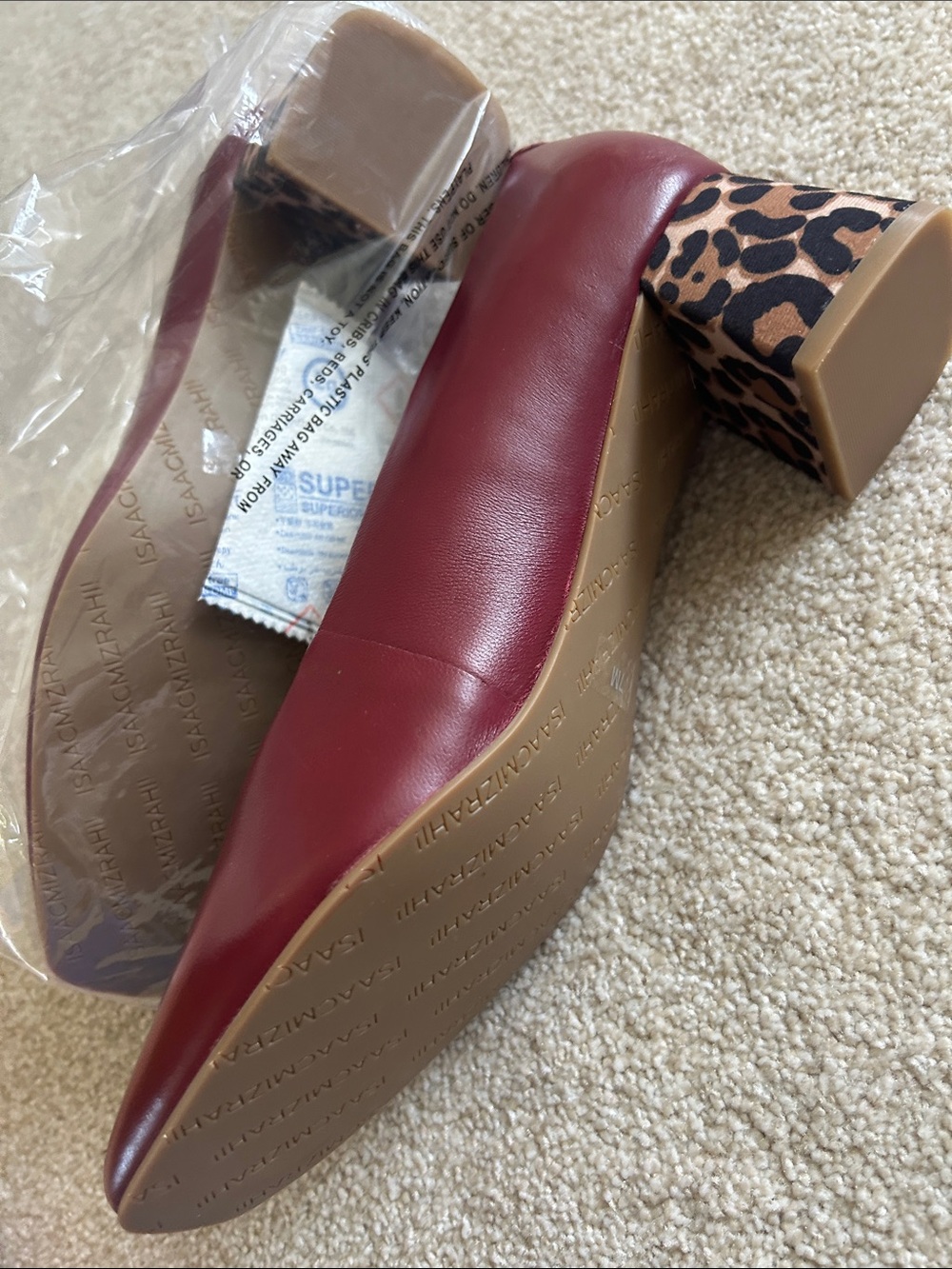 Burgundy Leather Pumps with Leopard heel